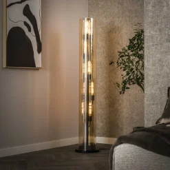 Hot LifestyleFurn Vloerlamp Wessley Amber glas en Artic black, 5-lamps Artic zwart