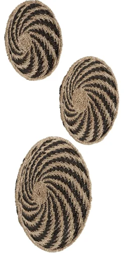 Hot MUST Living Wanddecoratie Whirl Zeegras, Set van 3 stuks Naturel/Zwart