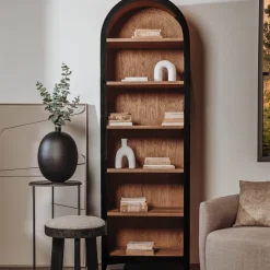 Online Tower Living Wandkast Rotondi Mangohout en eikenfineer, 220 x 70cm, kleur Zwart