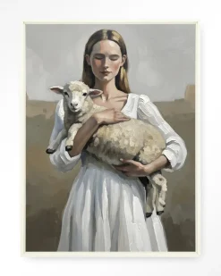 Best Urban Cotton Wandkleed Baby Sheep in maat en frame naar keuze