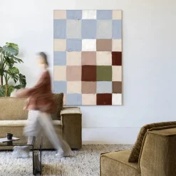 Hot Urban Cotton Wandkleed Blue Blocks in maat en frame naar keuze