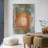 New Urban Cotton Wandkleed Blue Ocker Abstract 1 in maat en frame naar keuze