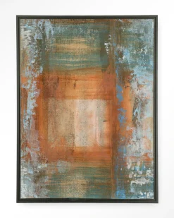 New Urban Cotton Wandkleed Blue Ocker Abstract 1 in maat en frame naar keuze