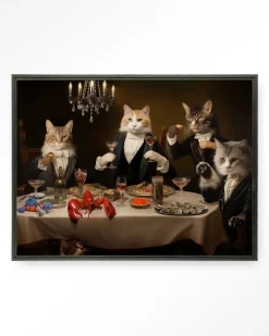Clearance Urban Cotton Wandkleed Cat Supper in maat en frame naar keuze