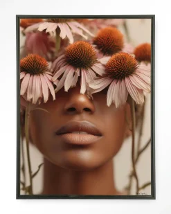 Clearance Urban Cotton Wandkleed Coneflower in maat en frame naar keuze