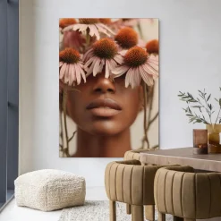 Clearance Urban Cotton Wandkleed Coneflower in maat en frame naar keuze
