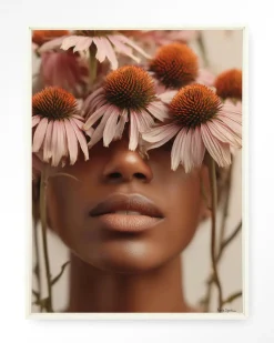 Clearance Urban Cotton Wandkleed Coneflower in maat en frame naar keuze