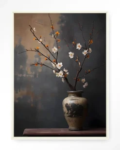 New Urban Cotton Wandkleed Dark Blossom Vase in maat en frame naar keuze