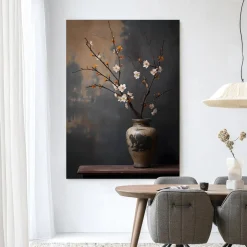 New Urban Cotton Wandkleed Dark Blossom Vase in maat en frame naar keuze