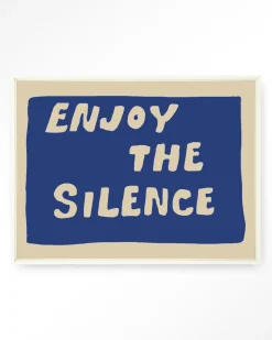 Hot Urban Cotton Wandkleed Enjoy The Silence Blue in maat en frame naar keuze