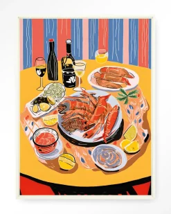 Clearance Urban Cotton Wandkleed Fruits De Mer in maat en frame naar keuze