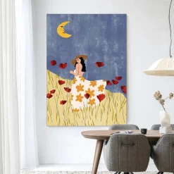 Sale Urban Cotton Wandkleed Girl In A Poppyfield in maat en frame naar keuze