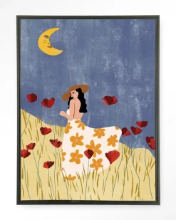 Sale Urban Cotton Wandkleed Girl In A Poppyfield in maat en frame naar keuze