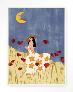 Sale Urban Cotton Wandkleed Girl In A Poppyfield in maat en frame naar keuze