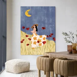 Sale Urban Cotton Wandkleed Girl In A Poppyfield in maat en frame naar keuze