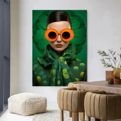 Outlet Urban Cotton Wandkleed Green Flower in maat en frame naar keuze