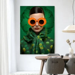 Outlet Urban Cotton Wandkleed Green Flower in maat en frame naar keuze