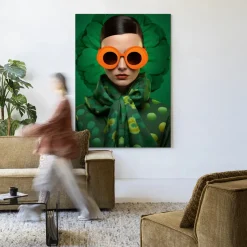 Outlet Urban Cotton Wandkleed Green Flower in maat en frame naar keuze