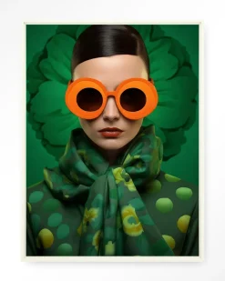 Outlet Urban Cotton Wandkleed Green Flower in maat en frame naar keuze