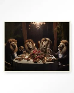 Clearance Urban Cotton Wandkleed Lions Dinner in maat en frame naar keuze