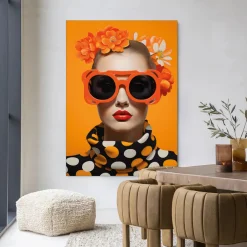 Discount Urban Cotton Wandkleed Orange Flower in maat en frame naar keuze