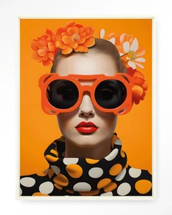 Discount Urban Cotton Wandkleed Orange Flower in maat en frame naar keuze