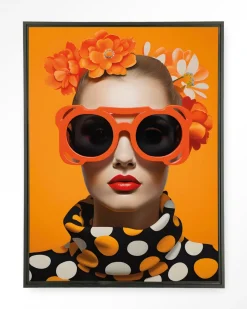 Discount Urban Cotton Wandkleed Orange Flower in maat en frame naar keuze