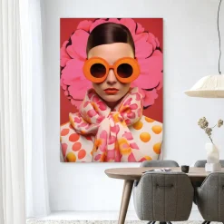 Discount Urban Cotton Wandkleed Pink Flower in maat en frame naar keuze
