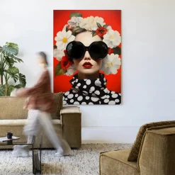 Online Urban Cotton Wandkleed Red Flower in maat en frame naar keuze