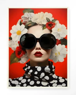 Online Urban Cotton Wandkleed Red Flower in maat en frame naar keuze