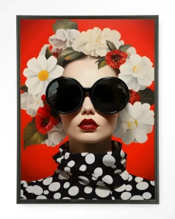 Online Urban Cotton Wandkleed Red Flower in maat en frame naar keuze