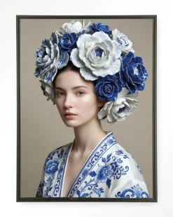 Urban Cotton Wandkleed Royal Blue in maat en frame naar keuze