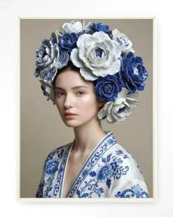 Urban Cotton Wandkleed Royal Blue in maat en frame naar keuze