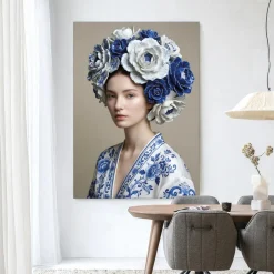 Urban Cotton Wandkleed Royal Blue in maat en frame naar keuze