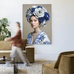 Urban Cotton Wandkleed Royal Blue in maat en frame naar keuze