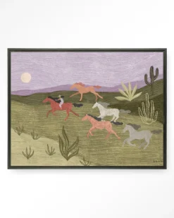New Urban Cotton Wandkleed Running Horses in maat en frame naar keuze