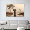 New Urban Cotton Wandkleed Savannah Elephant in maat en frame naar keuze