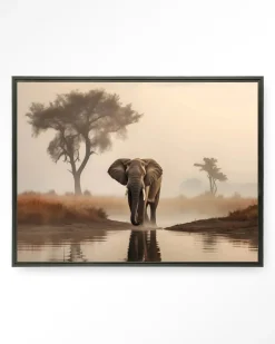 New Urban Cotton Wandkleed Savannah Elephant in maat en frame naar keuze