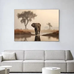 New Urban Cotton Wandkleed Savannah Elephant in maat en frame naar keuze