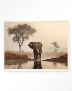 New Urban Cotton Wandkleed Savannah Elephant in maat en frame naar keuze
