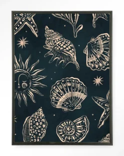 Clearance Urban Cotton Wandkleed Seashells Midnight in maat en frame naar keuze