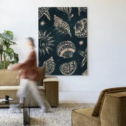 Clearance Urban Cotton Wandkleed Seashells Midnight in maat en frame naar keuze