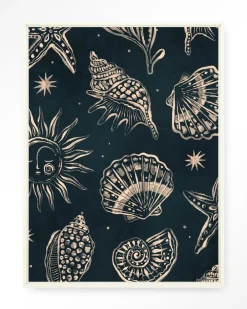 Clearance Urban Cotton Wandkleed Seashells Midnight in maat en frame naar keuze