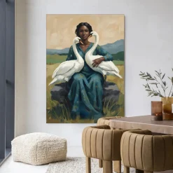 Online Urban Cotton Wandkleed Swan Mother in maat en frame naar keuze