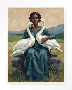 Online Urban Cotton Wandkleed Swan Mother in maat en frame naar keuze