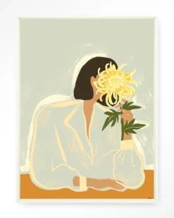 New Urban Cotton Wandkleed The Chrysante Mum in maat en frame naar keuze