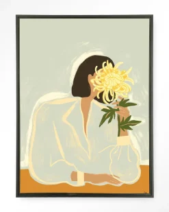 New Urban Cotton Wandkleed The Chrysante Mum in maat en frame naar keuze