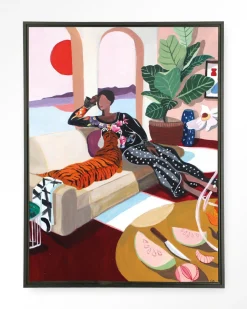 Clearance Urban Cotton Wandkleed Tiger Queen in maat en frame naar keuze