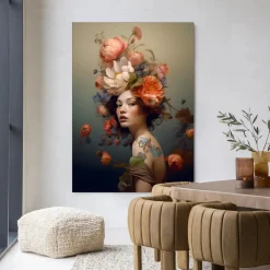 Urban Cotton Wandkleed Vintage Flower Girl in maat en frame naar keuze