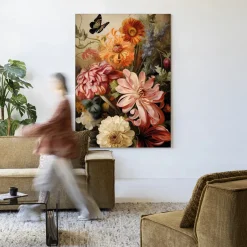 Hot Urban Cotton Wandkleed Vintage Flowers in maat en frame naar keuze